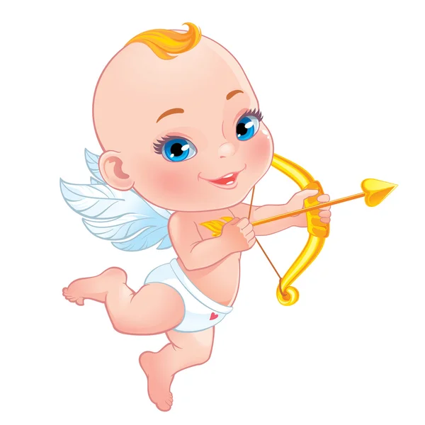 Bebé Cupido disparando un arco — Vector de stock