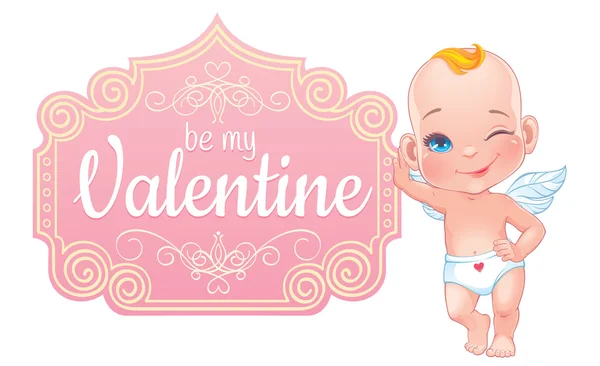 Tarjeta de San Valentín con el pequeño bebé Cupido — Vector de stock