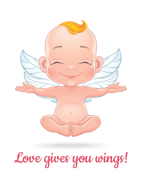 Vectorillustratie met vliegende happy baby cupid — Stockvector