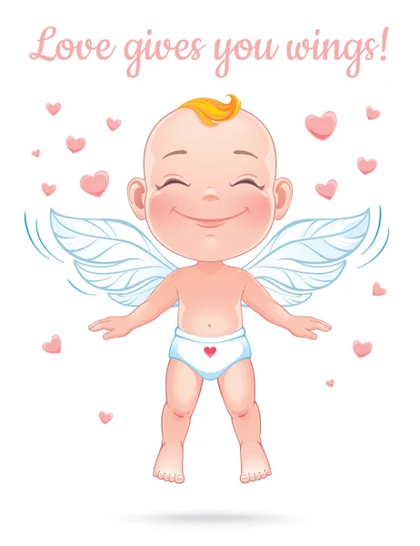 Ilustración vectorial con bebé feliz Cupido — Vector de stock