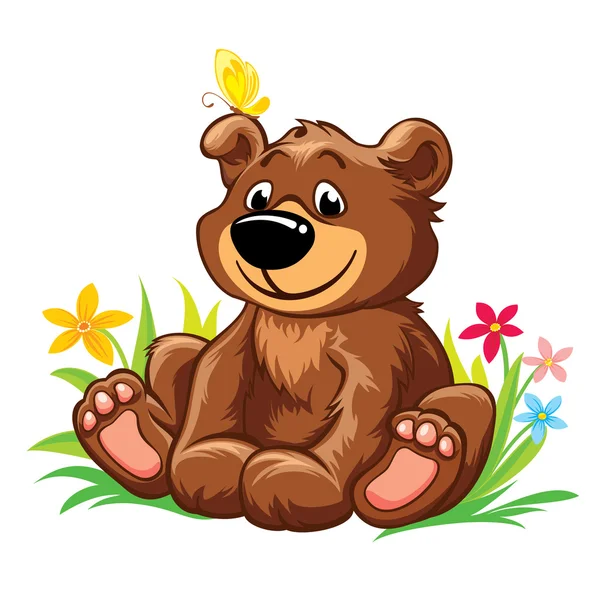 Lovely little bear sitting on grass — Stock Vector