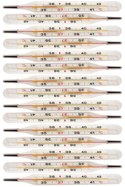 Molti dei termometri saldamente in voga.La posizione verticale del foto.Come sfondo . — Foto Stock