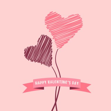 İki şerit ve mutlu Sevgililer günü ifade ile kalpleri karalanmış