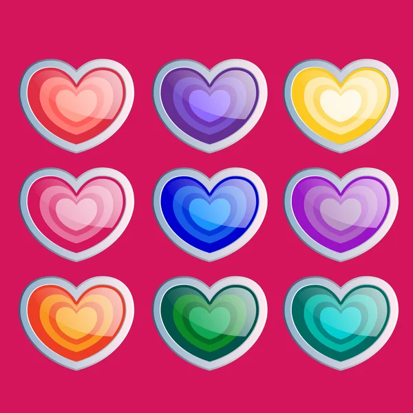 Heart buttons set, app icons with different color textures. — Stock Vector