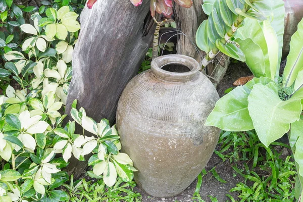 Tarro de barro en el jardín tarros tailandeses para el almacenamiento de agua de lluvia — Foto de Stock