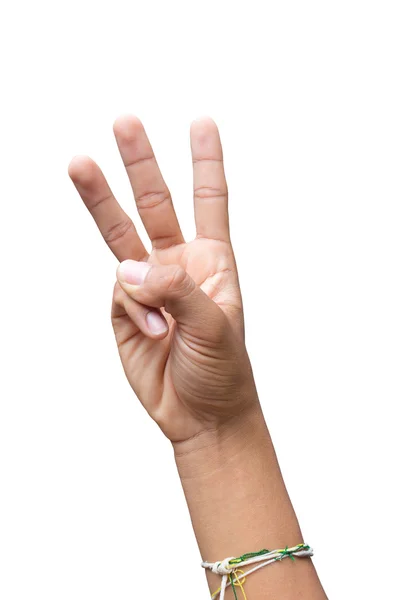 Підрахунок рук номер три ізольовані на білому тлі, з відсічним контуром — стокове фото