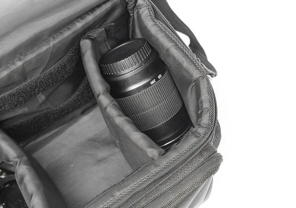 Kamera çantası beyaz arka plan üzerinde siyah — Stok fotoğraf