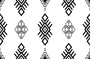 Geometrik tasarım kusursuz desen, geleneksel etnik doğulu geleneksel soyut siyah ve beyaz kumaş. perde, arkaplan, halı, duvar kağıdı, kumaş, batik, kumaş, vektör illüstrasyonu için.