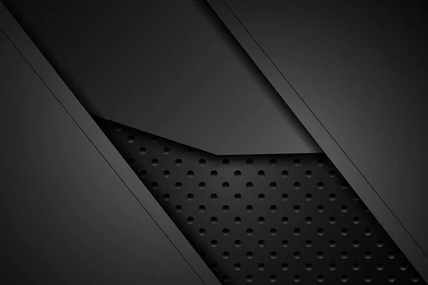 金属板鋼メッシュ上の黒と影のライン 現代のテクノロジーデザインの背景です ベクターイラスト — ストックベクタ