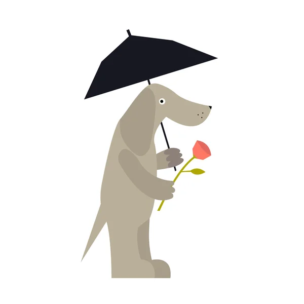 สุนัขที่มีร่มและกุหลาบ — ภาพเวกเตอร์สต็อก
