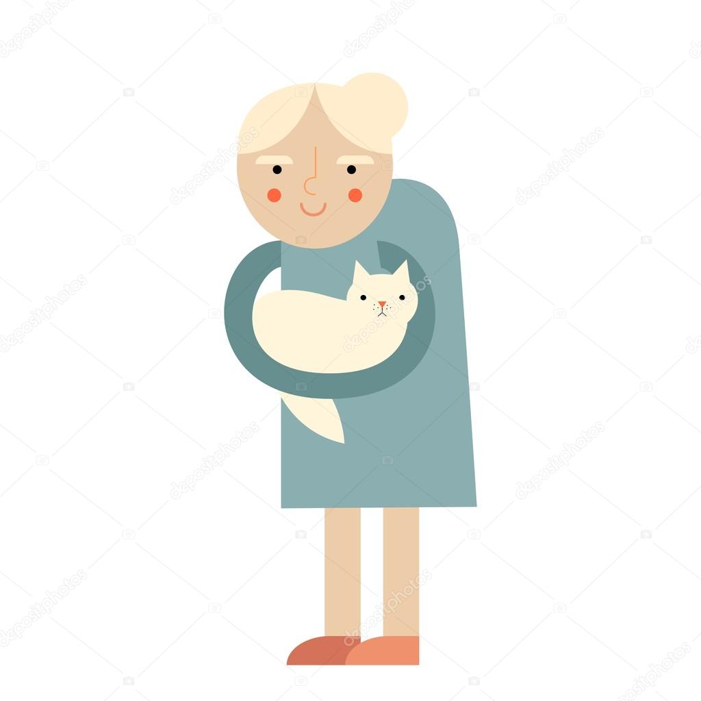 Cartoon grandma with cat. — Stock Vector © AnnaIsaeva 105476500