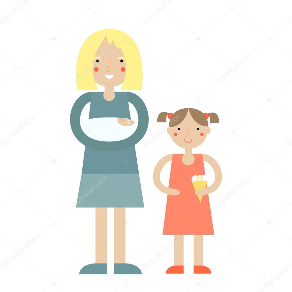 Mother and daughter flat cartoon