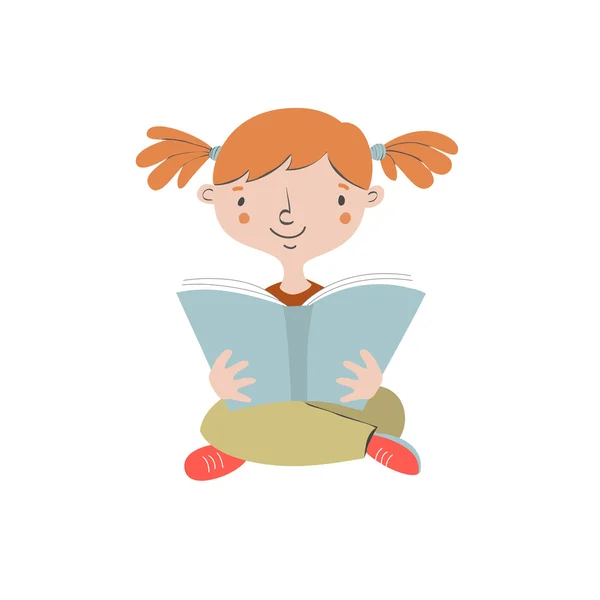 Girl reading open book — 스톡 벡터