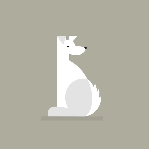 Blanco sentado perro — Vector de stock