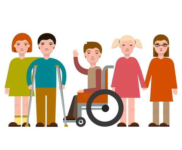 Handicapped kids with friends — Stock Vector
