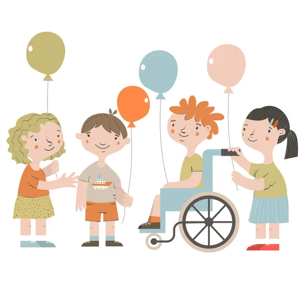 Handicapped kids with friends — Stock Vector