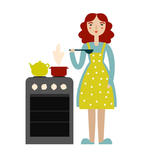 烹饪的女人图 — 图库矢量图片