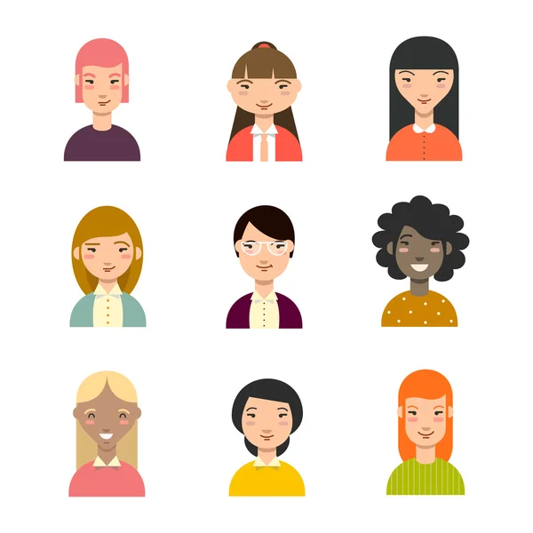 Conjunto de avatares de mulheres diversas —  Vetores de Stock