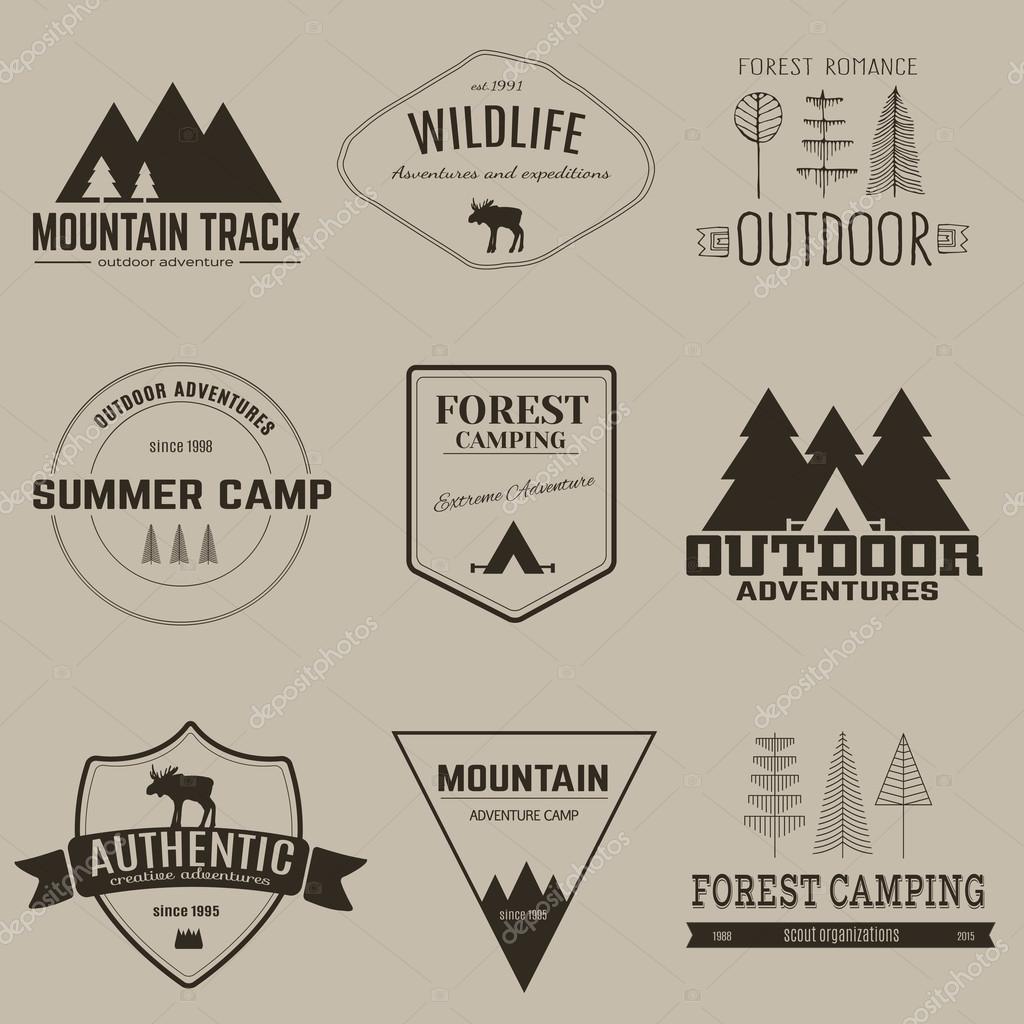 Set of camping and outdoor adventure  logos, badges, emblems, silhouettes