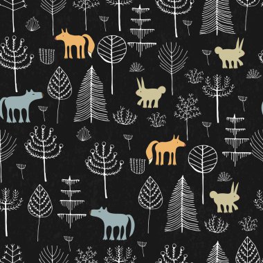 Elle çizilmiş orman desen