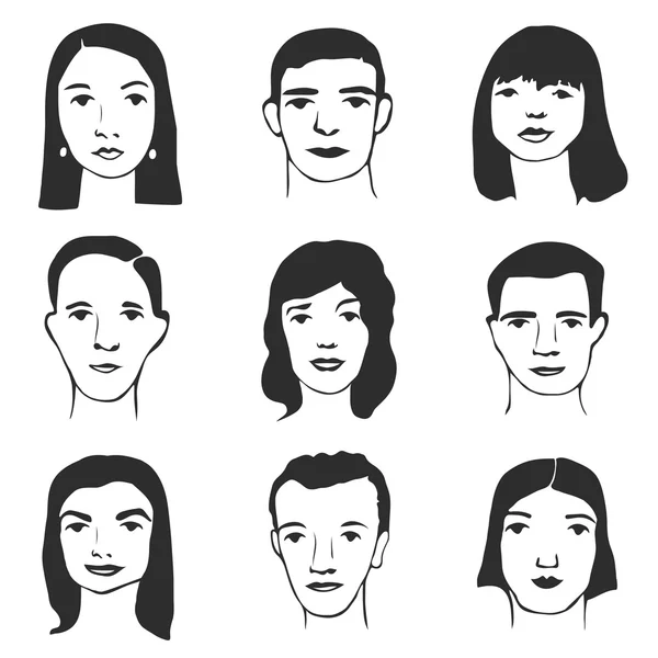 Conjunto de rostos de desenhos animados —  Vetores de Stock