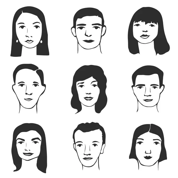 Caras de dibujos animados conjunto — Vector de stock