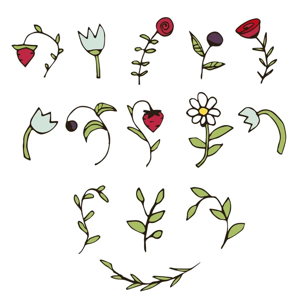 Σύνολο στοιχείων μούρα και λουλούδια — Διανυσματικό Αρχείο