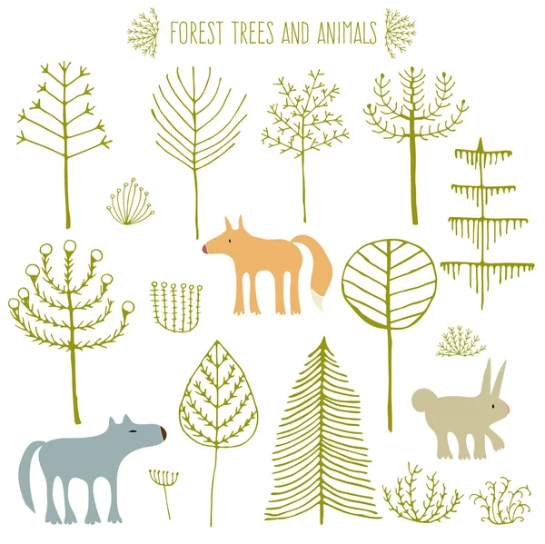 Ensemble de forêt dessiné à la main — Image vectorielle