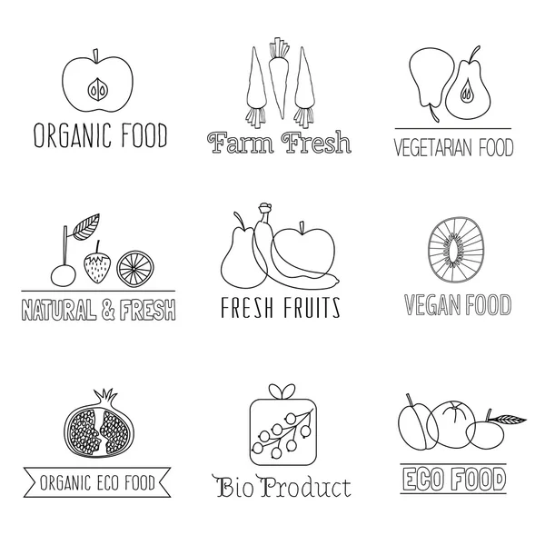 Логотипы, значки, фрукты и овощи — стоковый вектор