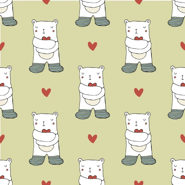 Cute polar bears with hearts — 스톡 벡터