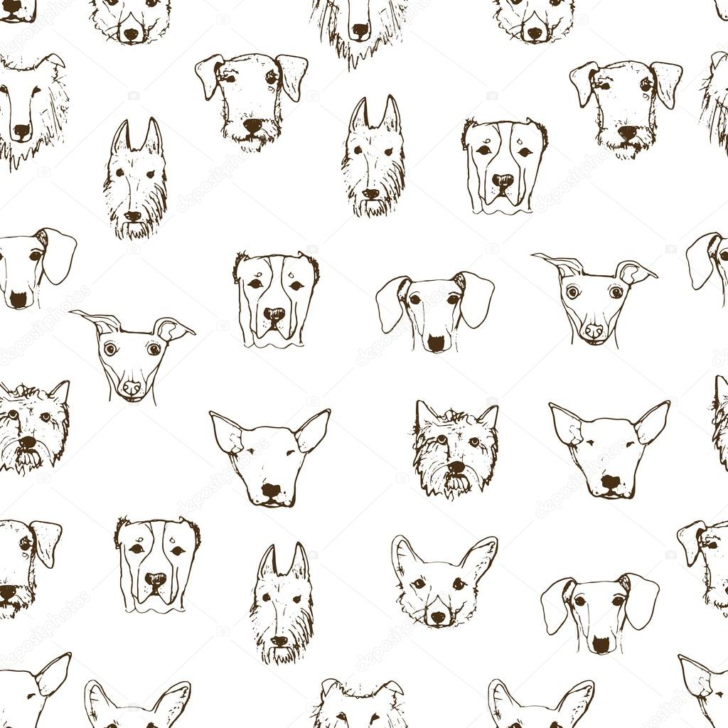 pattern with hand drawn dog heads