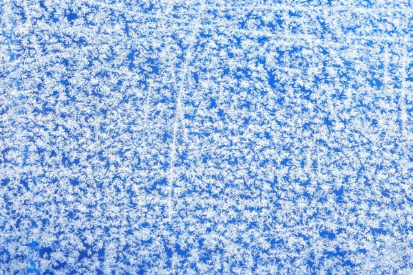 Візерунки Природної Морозилки Склі Синьому Фоні Зимовий Морозний Фон Текстура — стокове фото