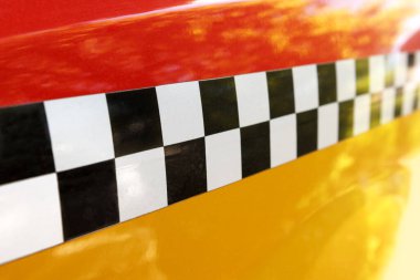 Damalı Sarı Taksi Taksisi. Soyut arkaplan resmi. Yumuşak odaklı, seçici odaklı