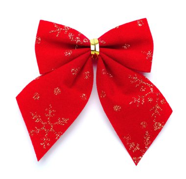 Red bow made of fabric, isolated on white background. top view clipart
