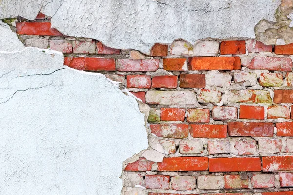 Old Wall Red Brick Loose Plaster Concept Destruction Degradation Stock Photo