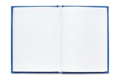 Notepad 'i beyaz arkaplanda izole edilmiş temiz sayfalarla aç. Damalı kağıtlı defter, kopyalama alanı, üst görünüm