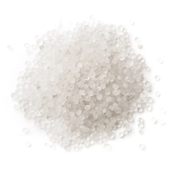 Fehér Műanyag Polimer Pellet Műanyag Termékek Gyártásához Közelkép Fehér Alapon Stock Kép