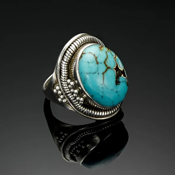 Antique Silver Turquoise Ring Laguna — Stock Photo, Image