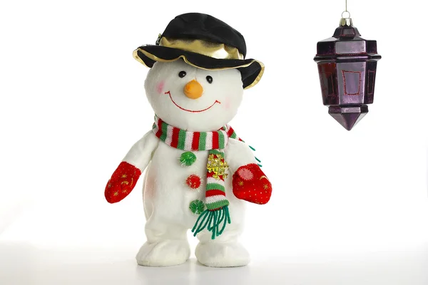 Navidad decoración muñeco de nieve en blanco — Foto de Stock