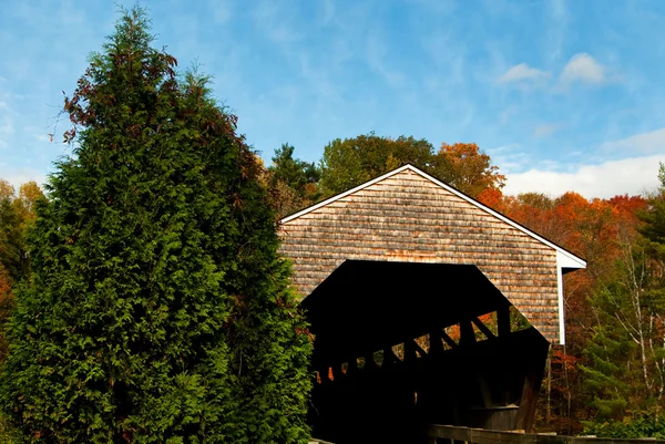 Ponte coberta de madeira no outono — Fotografia de Stock