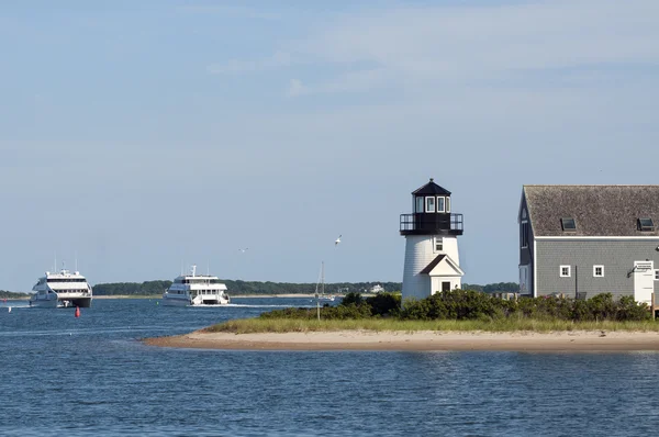 Ferries Pass By Lighthouse on Cape Cod — Stock Photo, Image
