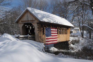 Patriotic Snow Covered Bridge