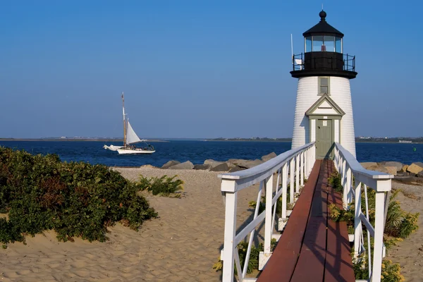 Brant Point Lighthouse Guides Mariners on Nantucket Island — стокове фото