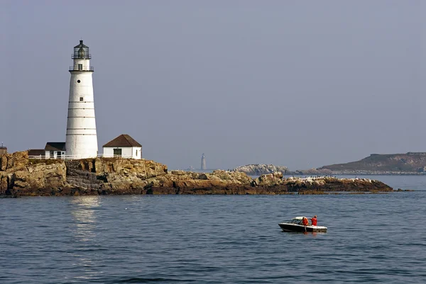 Fishing Near Boston Harbor Light Oldest Beacon in America — Φωτογραφία Αρχείου