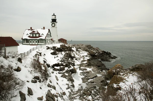 Snow Around Portland Head Lighthouse During Holiday Season — Φωτογραφία Αρχείου