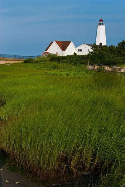 Connecticut farol senta-se na grama pântano — Fotografia de Stock