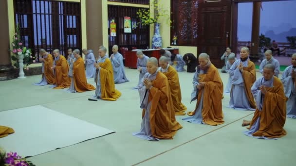 Hanoi, Vietnam - 8 mars 2015: Buddhistiska munkar be i templet — Stockvideo