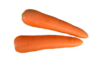 Bir çift taze havuç kesme yolu ile beyaz arka planda izole