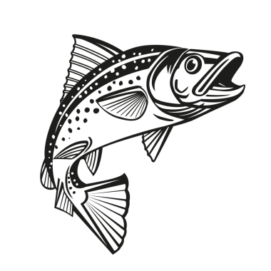 Alabalık Balığı, alabalık zıplama ikonu, tatlı su somonu amblemi, balık sıçrama işareti.. 
