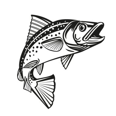 Alabalık Balığı, alabalık zıplama ikonu, tatlı su somonu amblemi, balık sıçrama işareti..